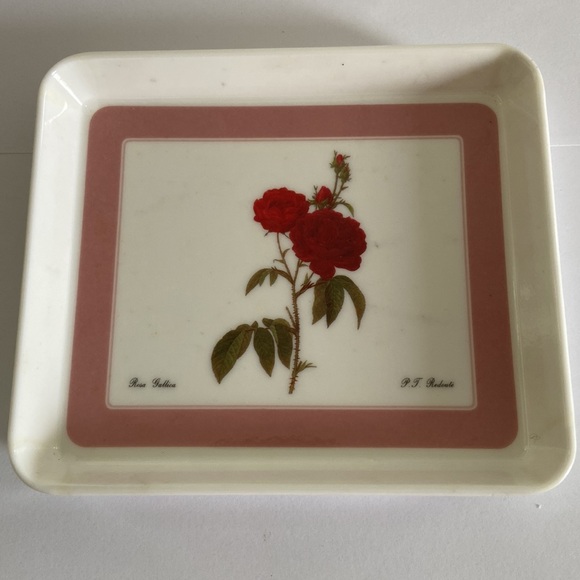 2 small red flower tray Rosa Gallica PT Redoute Design Imports art coaster Italy - Picture 13 of 15